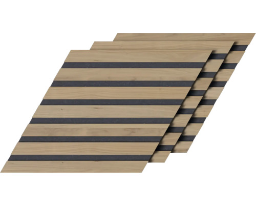 Drei Holzpaneele mit Akustikfilz zur Wandgestaltung