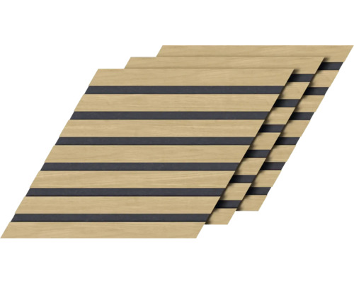 Drei Akustikpaneele aus Holz mit Streifen
