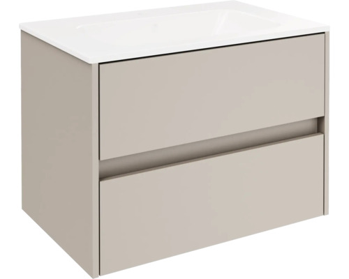 Badmöbelset FACKELMANN Compact Line BxHxT 710 x 515 x 465 mm Frontfarbe cashmere mit Waschtisch Keramik weiß Waschtischunterschrank mit zwei Schubladen
