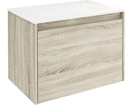 Badmöbelset FACKELMANN Compact Line BxHxT 710 x 515 x 465 mm Frontfarbe sonoma eiche mit Waschtisch Keramik weiß Waschtischunterschrank mit einem Schubfach und einem Waschbecken
