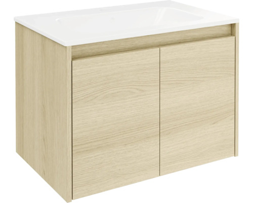 Badmöbelset FACKELMANN Compact Line BxHxT 710 x 515 x 465 mm Frontfarbe lindberg eiche mit Waschtisch Keramik weiß Waschbeckenunterschrank mit zwei Türen