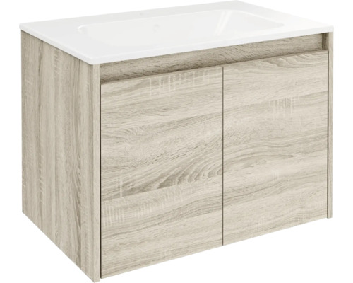 Badmöbelset FACKELMANN Compact Line BxHxT 710 x 515 x 465 mm Frontfarbe sonoma eiche mit Waschtisch Keramik weiß Waschtischunterschrank mit zwei Türen und Aufsatzwaschbecken