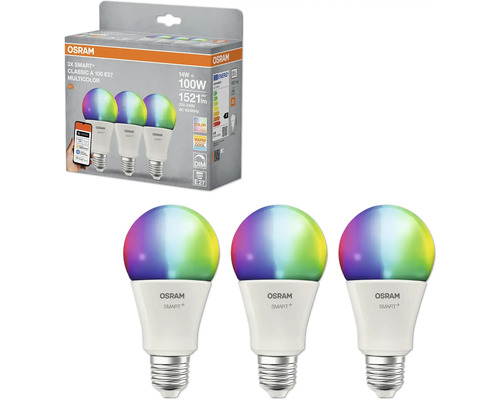 Osram Logo 3er Pack Smart+ Classic A 100 E27 Mehrfarben Lampe