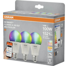 Packung mit drei Osram Smart Plus Classic A 100 E27 Multicolor Lampen