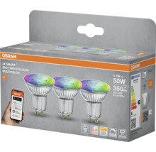 Osram 3er-Pack intelligente, mehrfarbige PAR16 50 GU10 LED-Spots in Produktverpackung
