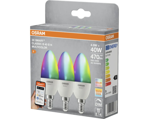 Osram 3er Pack Smart+ Classic B 40 E14 Multicolor Leuchtmittel in Verpackung