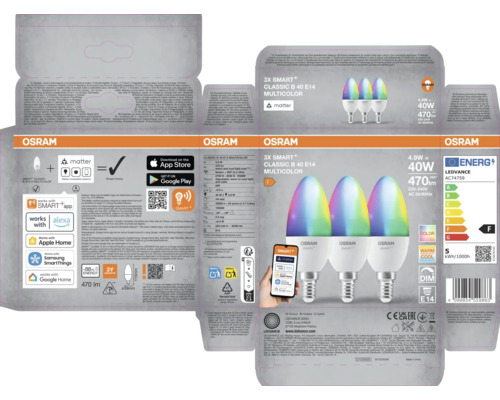 Osram Smart+ Classic B 40 E14 Multicolor Lampenverpackung