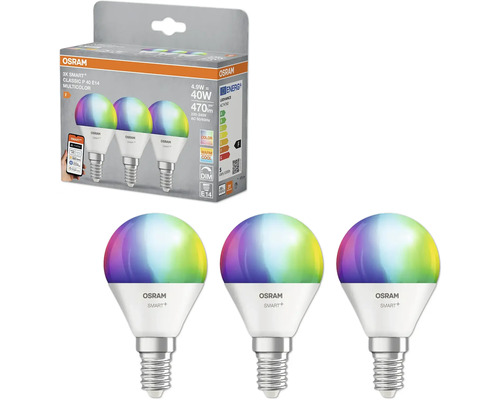 Osram Smart Plus Classic P 40 E14 Mehrfarbige Glühbirnen im 3er-Pack