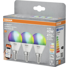 Osram 3er-Pack smarte E14 Multicolor-Glühbirnen in Produktverpackung