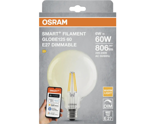 Osram Smart+ Filament Globe 125 60 E27 dimmbare Glühbirne