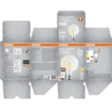 Verpackung einer Osram Smart Filament Globe 125 60 E27 Dimmable Glühbirne mit Matter Logo