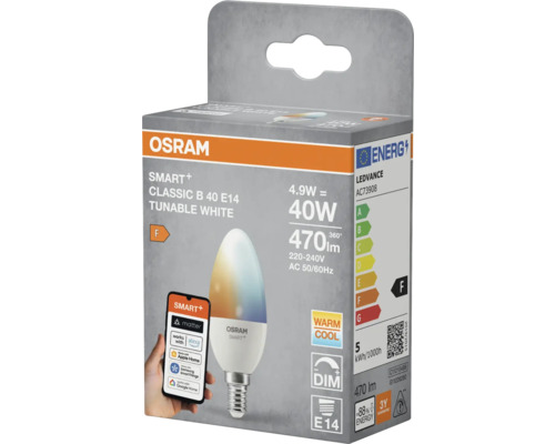 Osram Smart+ Classic B 40 E14 tunable white LED Lampe in Produktverpackung