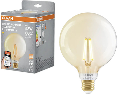 Osram Smart Filament Globe 125 53 E27 dimmbare Glühbirne und Verpackung