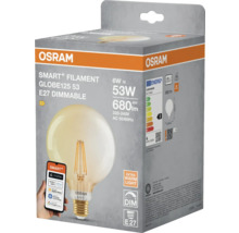Verpackung einer Osram Smart+ Filament Globe125 53 E27 dimmbaren Lampe