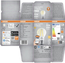 Verpackung einer Osram Smart Filament Classic A 60 E27 Dimmable Glühbirne mit Matter-Logo