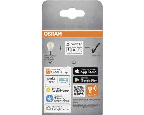 Osram Smart Filament Classic A 60 E27 dimmbare Lampe Verpackungshinweis