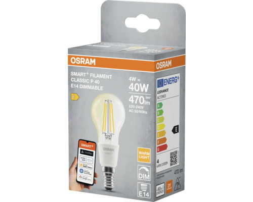 Osram Smart plus Filament Classic P 40 E14 dimmbare Lampe in Verpackung