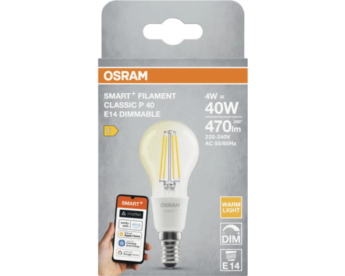 Osram Smart Filament Classic P 40 E14 dimmbare Glühbirne mit Matter Logo