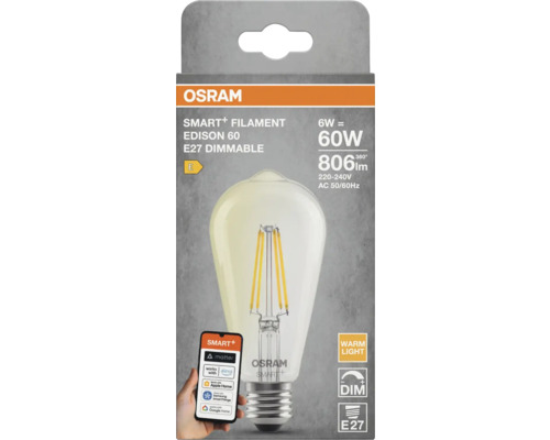 Osram Smart+ Filament Edison 60 E27 dimmbare Glühbirne in Verpackung