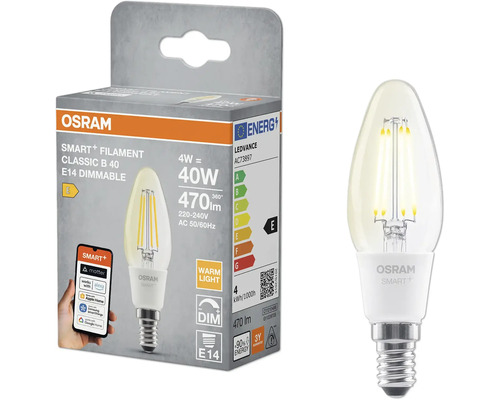 Osram Smart Plus Filament Classic B 40 E14 dimmbare LED Lampe in Verpackung und ohne Verpackung