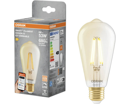 Osram Smart Filament Edison 53 E27 dimmbare Glühbirne und Verpackung