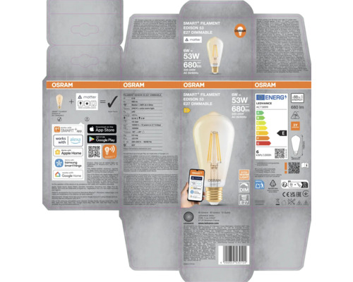 Osram Smart Filament Edison 53 E27 dimmbare Glühbirne Verpackung
