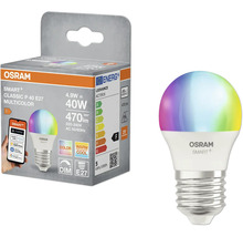 Osram Smart Plus Classic P 40 E27 Multicolor LED Lampe und Verpackung