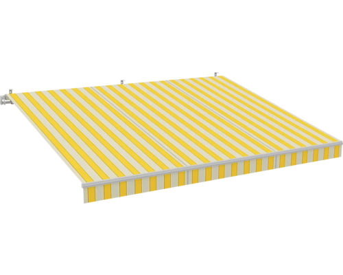 Gelenkarmmarkise 3x2,5 Stoff gelb/grau mit Lotuseffekt Gestell RAL 9006 weißaluminium Gelenkarmmarkise 3x2,5 Stoff gelb/grau mit Lotuseffekt Gestell RAL 9006 weißaluminium