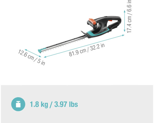Gardena Heckenschere mit Maßangaben