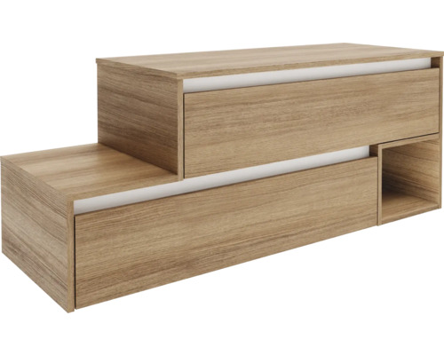 Waschtischunterschrank FACKELMANN VITA BxHxT 1287 x 516 mm x 465 mm Frontfarbe summer oak Griffleiste weiß Holzfarbenes Sideboard mit Schubladen zur Aufbewahrung