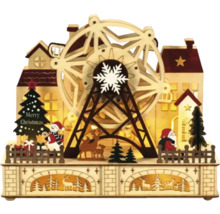 Dekorative Holz-Weihnachtslandschaft mit Riesenrad, Häusern, Weihnachtsmann, Schneemann, Weihnachtsbaum und Rentieren