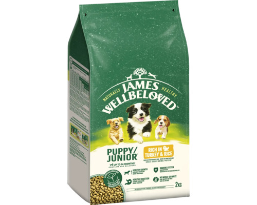 Hundefutter trocken JAMES WELLBELOVED™ Puppy / JuniorTruthahn & Reis 2 kg hypoallergen Hundefutter trocken JAMES WELLBELOVED™ Puppy / JuniorTruthahn & Reis 2 kg hypoallergen