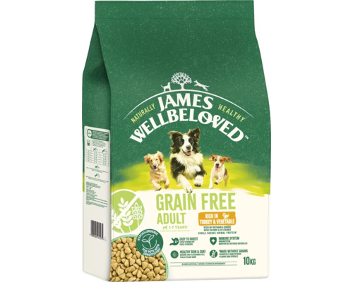Hundefutter trocken JAMES WELLBELOVED™ Superfoods Adult Small Breed Turkey & Rice 10 kg für kleine Hunde mit Truhthahn und Reis, hypoallergen