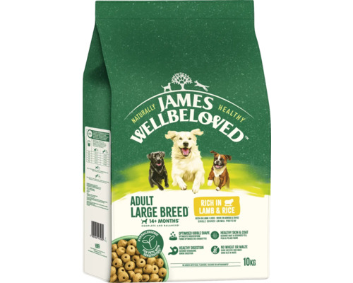 Hundefutter trocken JAMES WELLBELOVED™ Adult Large Breed Lamb & Rice 10 kg, für große Hunde, mit Lamm, Reis, hypoallergen