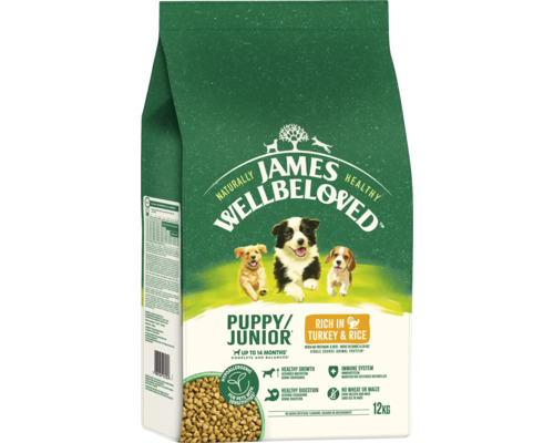 Hundefutter trocken JAMES WELLBELOVED™ Puppy / Junior Turkey & Rice 12 kg, Welpenfutter mit Truthahn, Reis, hypoallergen