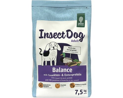 Hundefutter trocken GREEN PETFOOD Insect Dog Adult Balance mit Insekten- & Entenprotein 7,5 kg Glutenfrei