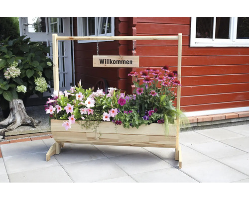 Blumentrog „Willkommen“ aus Holz 110 x 40 x 103 cm creme