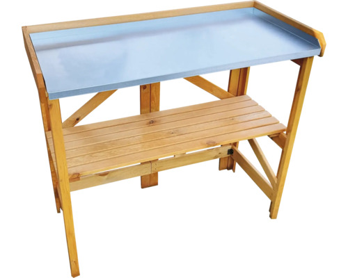 Holz Pflanztisch mit Metallarbeitsfläche und Ablage