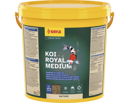 Koifutter sera Koi Royal Medium 21 L (5,65 kg) Teichfischfutter Sera Koi Royal Medium Fischfutter im gelben Eimer