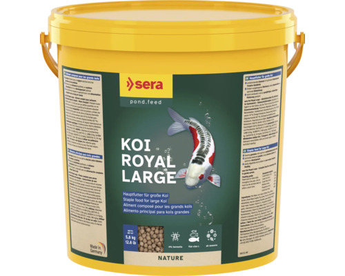 Koifutter sera Koi Royal Large 21 L (5,8 kg) Teichfischfutter Gelber Eimer mit Sera Koi Royal Large Fischfutter für große Koi