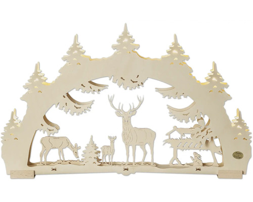 3D-Lichterbogen Saico Waldlichtung 7 LEDs Lichtfarbe warmweiß inkl. 6 Stunden Timer Holz Schwibbogen mit Waldtieren als weihnachtliche Dekoration