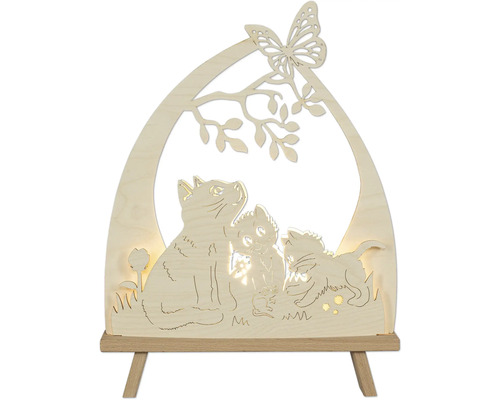 LED Lichterspitze Saico Katzenfreund Lichtfarbe warmweiß Dekorative Holzbogenlampe mit Katzenmotiv auf einem Sockel mit Stützen
