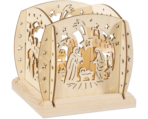 Weihnachtliche Holzdekoration mit Krippenmotiv