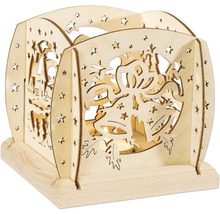 Dekorative Holzleuchte mit weihnachtlichen Motiven