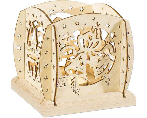 Dekorative Holzleuchte mit weihnachtlichen Motiven