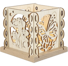 Dekorative Holzlaterne mit Hunde- und Schmetterlingsmotiven