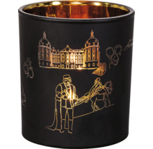 Teelichthalter mit Schlossmotiv und goldfarbener Innenseite