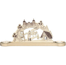 Holzbogen mit Schloss, Haus, Reiter und Kerzen