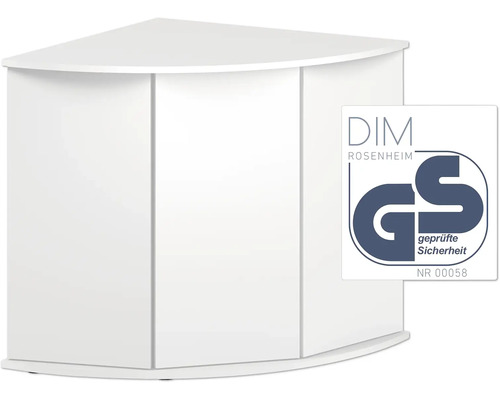 Weißer Eckunterschrank mit GS Siegel für geprüfte Sicherheit