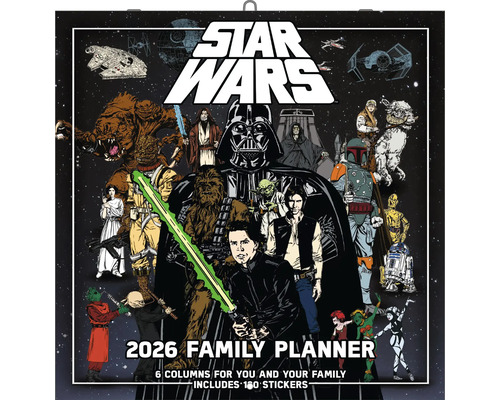 Star Wars Familienplaner 2026 mit sechs Spalten und 160 Aufklebern